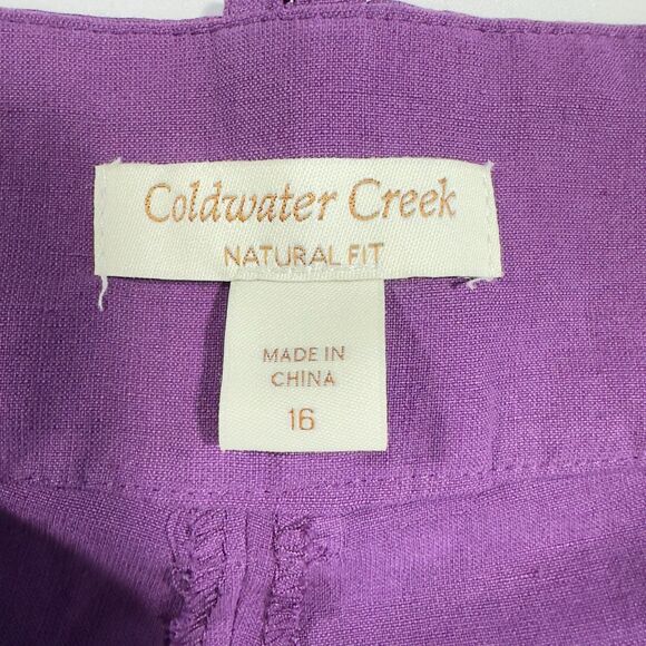 Coldwater Creek Silk Linen Cropped Pants Sz 16 Purple Wide Leg Natural Fit NWT - Picture 9 of 12
